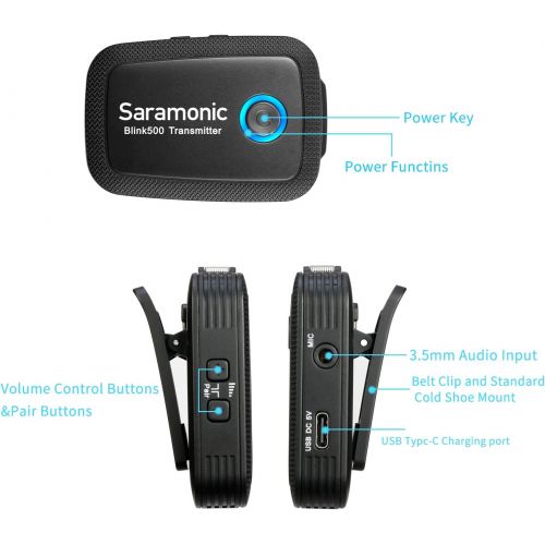  Saramonic Blink500 B2 Ultracompact 2.4GHz Dual-Channel Wireless Lavalier Microphone for Camera DSLR Android iOS Phone Video Microphone -Great for Interview Podcast Live Stream Vlog