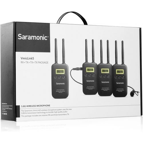  Saramonic VmicLink5 Camera-Mount Digital Wireless Microphone System with 3 Bodypack Transmitters and Lavalier Mics