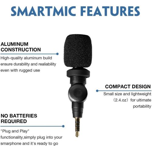  Saramonic SmartMic Mini Condenser Flexible Microphone for Smartphones,Vlogging Microphone for iPhone and YouTube Video, Mic for iOS Apple iPhone iPad and Android Phone