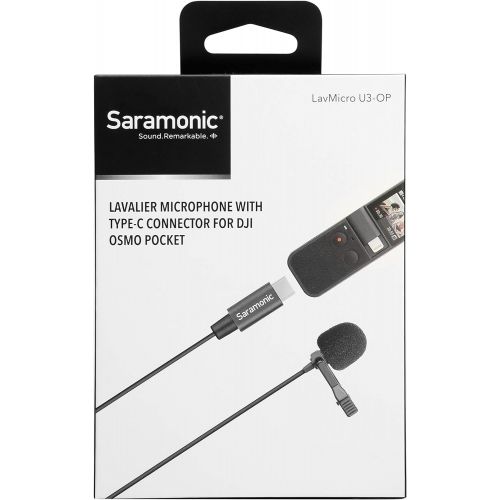  Saramonic Compact Clip-On Omnidirectional Lavalier Microphone Designed for DJI Osmo Pocket & DJI Pocket 2 with 6.6 (2m) Cable & USB-C Connector (LavMicro U3-OP), Black, LAVMICROU3-