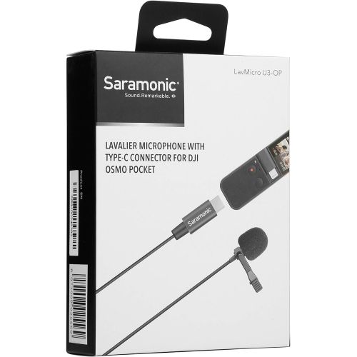  Saramonic Compact Clip-On Omnidirectional Lavalier Microphone Designed for DJI Osmo Pocket & DJI Pocket 2 with 6.6 (2m) Cable & USB-C Connector (LavMicro U3-OP), Black, LAVMICROU3-