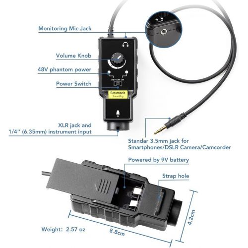  [아마존베스트]Saramonic Audio Adapter SmartRig II Condenser Guitar Interface Converter Microphone Adapter for iPhone iPad Mac/PC and Android Devices