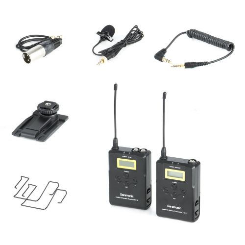  Saramonic UWMIC15 16-Channel Digital UHF Wireless Lavalier Microphone System Bodypack Transmitter, Portable Receiver, Lav Mic, Shoe Mount, XLR3.5mm Outputs (RX15+TX15)