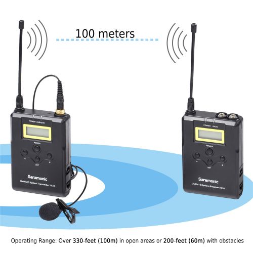  Saramonic UWMIC15 16-Channel Digital UHF Wireless Lavalier Microphone System Bodypack Transmitter, Portable Receiver, Lav Mic, Shoe Mount, XLR3.5mm Outputs (RX15+TX15)