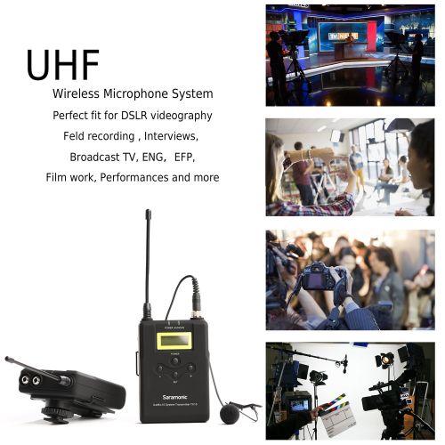  Saramonic UWMIC15 16-Channel Digital UHF Wireless Lavalier Microphone System Bodypack Transmitter, Portable Receiver, Lav Mic, Shoe Mount, XLR3.5mm Outputs (RX15+TX15)