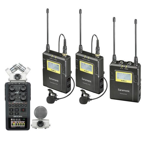  Saramonic UWMIC9 RX9 + TX9 + TX9, 96-Channel Digital UHF Wireless Dual Lavalier Mic System with Zoom H6 Handy Recorder with Interchangeable Microphone System