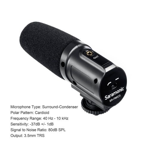  Saramonic SR-PMIC3 Camera-Mounted Cardioid Condenser Microphone Photography Interview Lightweight Video Microphone for Nikon,Canon DSLR Cameras & DV Camcorder (Need 3.5mm Interface