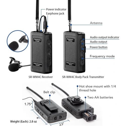  Saramonic SR-WM4C Wireless Lavalier Microphone System for IOS Smartphone iPhone 8 7 7 plus 6 iPad and DSLR Cameras Camcorder Canon 6D 600D 5D Nikon D800 Sony DV