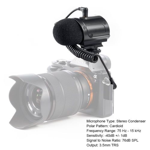  Saramonic SR-PMIC2 Mini Stereo Condenser Microphone with Integrated Shockmount, Low-Cut Filter & Battery-Free Operation for DSLR Cameras & Camcorders