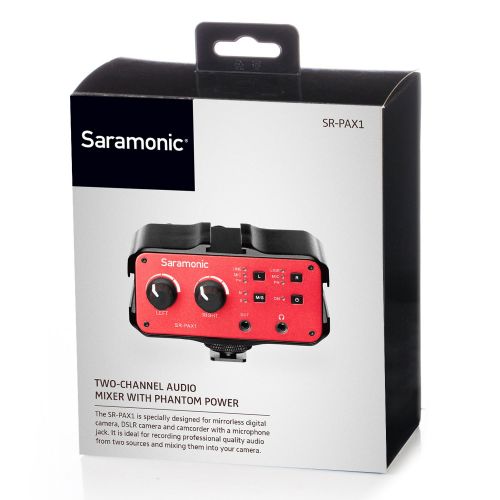  Microphone Audio Adapter, Saramonic SR-PAX1 2-Channel Microphone Mixer Preamp with Phantom Power, Dual XLR, 6.3mm, 3.5mm Inputs + 3.5mm Output Compatible with Canon Nikon Sony DSLR