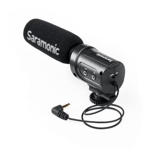  Video Microphone, Saramonic SR-M3 Mini Directional Shotgun Mic for Youtube and Interview with Extra Mic Input and Real Time Headphone Monitoring Compatible with Nikon Canon Sony DS