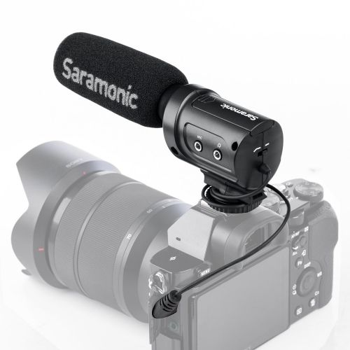  Video Microphone, Saramonic SR-M3 Mini Directional Shotgun Mic for Youtube and Interview with Extra Mic Input and Real Time Headphone Monitoring Compatible with Nikon Canon Sony DS