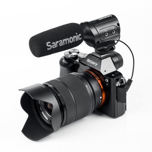  Video Microphone, Saramonic SR-M3 Mini Directional Shotgun Mic for Youtube and Interview with Extra Mic Input and Real Time Headphone Monitoring Compatible with Nikon Canon Sony DS