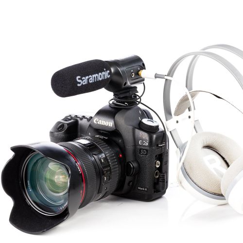  Video Microphone, Saramonic SR-M3 Mini Directional Shotgun Mic for Youtube and Interview with Extra Mic Input and Real Time Headphone Monitoring Compatible with Nikon Canon Sony DS