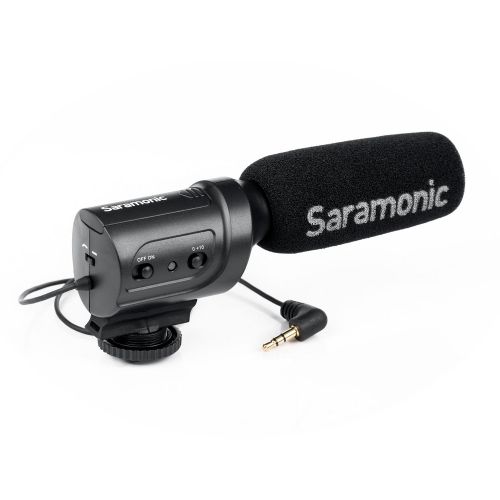  Video Microphone, Saramonic SR-M3 Mini Directional Shotgun Mic for Youtube and Interview with Extra Mic Input and Real Time Headphone Monitoring Compatible with Nikon Canon Sony DS