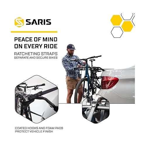  Saris Guardian Trunk Bike Rack - Foldable and Compact, American-Made Steel, Easy Assembly, Secure Bike Transit, Fits Most Sedans, Hatchbacks, Vans for Bikes up to 35 lbs. Each