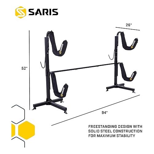  Saris Kayak Storage Rack, Heavy Duty Freestanding Storage for Two-Kayak, SUP, Canoe & Paddleboard for Indoor, Outdoor, Garage, Shed, or Dock, Adjustable Levels