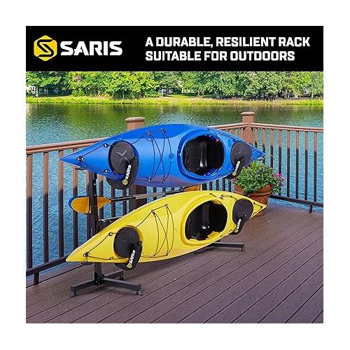  Saris Kayak Storage Rack, Heavy Duty Freestanding Storage for Two-Kayak, SUP, Canoe & Paddleboard for Indoor, Outdoor, Garage, Shed, or Dock, Adjustable Levels