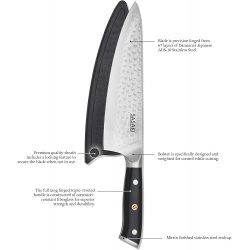  [아마존베스트]Sasaki Takumi Japanese AUS-10 Stainless Steel Chef Knife with Locking Sheath, 8-Inch, Black