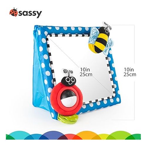  Sassy Tummy Time Floor Mirror | Developmental Baby Toy | Newborn Essential for Tummy Time | Great Shower Gift, Blue, 10 Inch (Pack of 1)