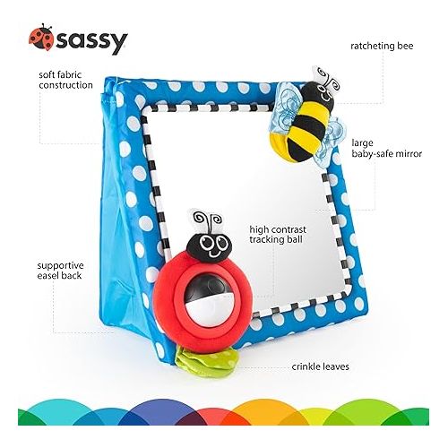  Sassy Tummy Time Floor Mirror | Developmental Baby Toy | Newborn Essential for Tummy Time | Great Shower Gift, Blue, 10 Inch (Pack of 1)