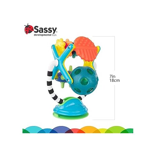  Sassy Teethe & Twirl Sensation Station 2-in-1 Suction Cup High Chair Toy, Developmental Tray Toy for Early Learning, Ages 6+ Months