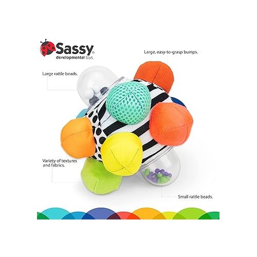  Sassy Developmental Bumpy Ball | Easy to Grasp Bumps Help Develop Motor Skills | for Ages 6 Months and Up | Colors May Vary 5.5 long x 7.5 wide x 8.9 high