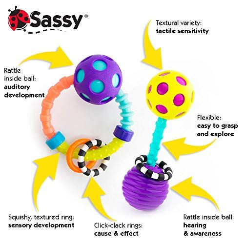  [아마존베스트]Sassy My First Bend & Flex Rattle Set - 2 Piece - for Ages 0+ Months