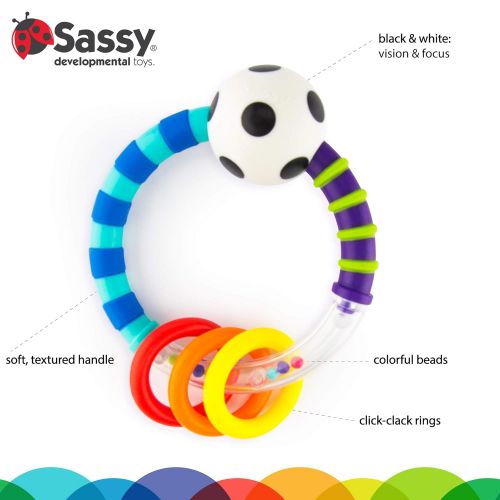  Sassy Ring Rattle | Developmental Baby Toy for Early Learning | High Contrast | For Ages Newborn and Up