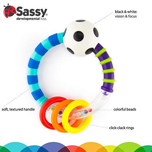  Sassy Ring Rattle | Developmental Baby Toy for Early Learning | High Contrast | For Ages Newborn and Up