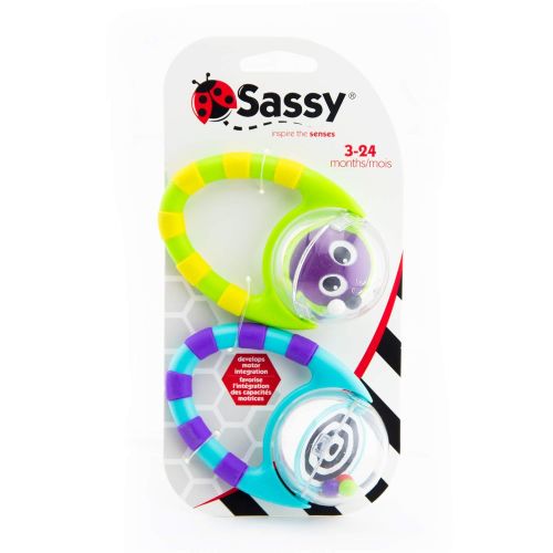  Sassy Flip & Grip Rattle | Value 2 Pack | Developmental Toy with Rattle Beads | Spinning Discs with Mirror | For Ages 3 Months and Up