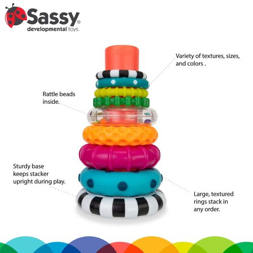  Sassy Stacks of Circles Stacking Ring STEM Learning Toy, 9 Piece Set, Age 6+ Months