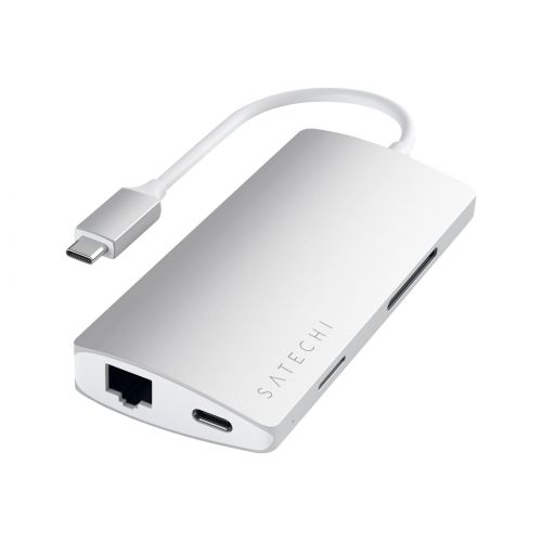 사테치 Satechi Aluminum Multi-Port Adapter V2-4K HDMI (30Hz), Gigabit Ethernet, USB-C Pass-Through, SDMicro Card Readers, USB 3.0 Ports for 20162017 MacBook Pro, 201520162017 MacBook
