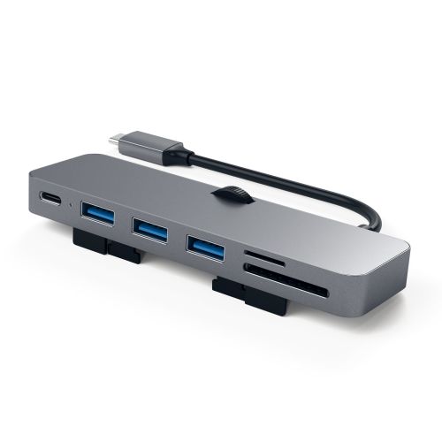사테치 Satechi Aluminum Type-C Clamp Hub Pro with USB-C Data Port, 3 USB 3.0, MicroSD Card Reader for 2017 iMac and iMac Pro (Space Gray)