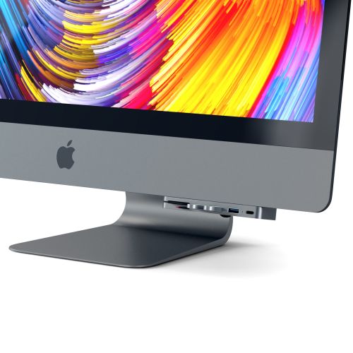 사테치 Satechi Aluminum Type-C Clamp Hub Pro with USB-C Data Port, 3 USB 3.0, MicroSD Card Reader for 2017 iMac and iMac Pro (Space Gray)