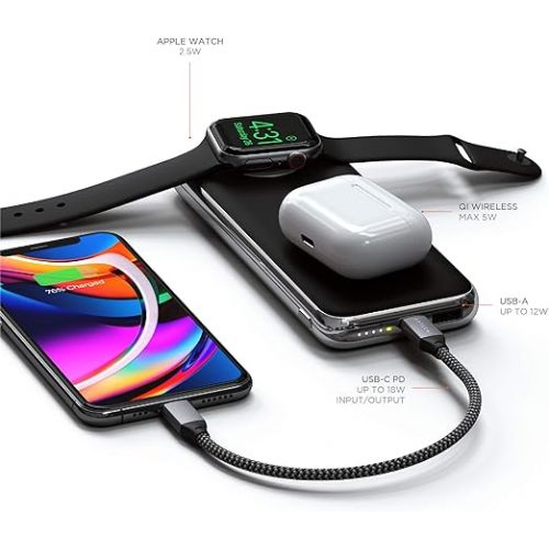 사테치 Satechi Quatro Wireless Power Bank 10,000 mAh Portable Charger. Compatible with iPhone iPhone 15 Pro Max/15 Pro/15/15 Plus, Apple Watch Ultra & Series 8/7/6/SE/5/4/3/2/1, AirPods Pro 2/1