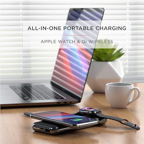 사테치 Satechi Quatro Wireless Power Bank 10,000 mAh Portable Charger. Compatible with iPhone iPhone 15 Pro Max/15 Pro/15/15 Plus, Apple Watch Ultra & Series 8/7/6/SE/5/4/3/2/1, AirPods Pro 2/1