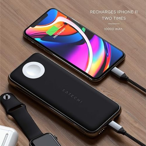 사테치 Satechi Quatro Wireless Power Bank 10,000 mAh Portable Charger. Compatible with iPhone iPhone 15 Pro Max/15 Pro/15/15 Plus, Apple Watch Ultra & Series 8/7/6/SE/5/4/3/2/1, AirPods Pro 2/1