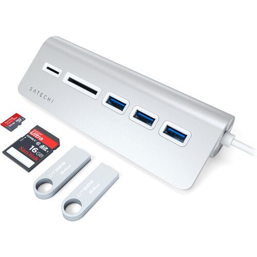 사테치 Satechi Aluminum USB Hub & Card Reader (Silver)