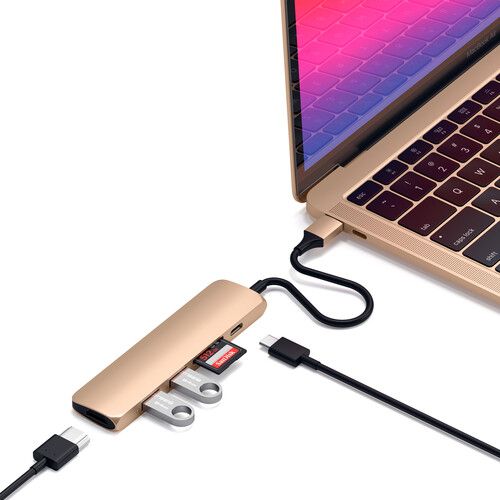 사테치 Satechi Slim Aluminum USB Type-C Multi-Port Adapter V2 (Gold)