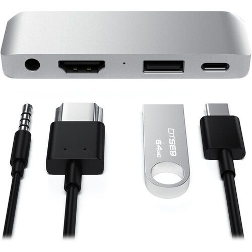 사테치 Satechi Aluminum USB Type-C Mobile Pro Hub (Silver)