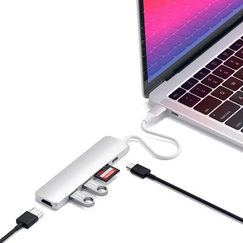 사테치 Satechi Slim Aluminum USB Type-C Multi-Port Adapter V2 (Silver)