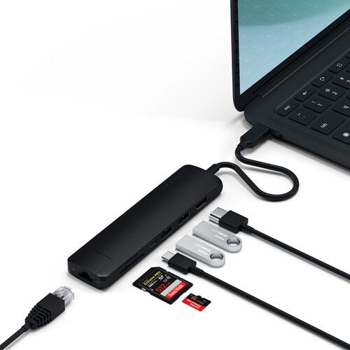 사테치 Satechi Slim Aluminum USB Type-C Multi-Port Adapter V2 (Black)