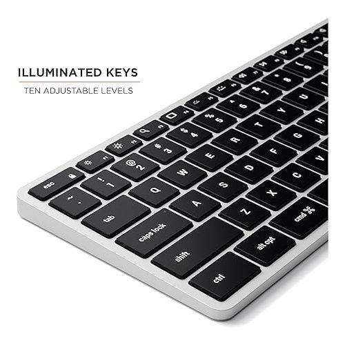 사테치 Satechi Slim X3 Bluetooth Backlit Keyboard with Numeric Keypad - Illuminated Keys & Multi-Device Sync - for M2/ M1 MacBook Pro/Air, M2/ M1 iPad Pro/Air, M2 Mac Mini, iMac M1 - Silver