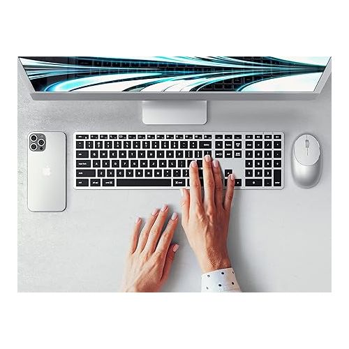 사테치 Satechi Slim X3 Bluetooth Backlit Keyboard with Numeric Keypad - Illuminated Keys & Multi-Device Sync - for M2/ M1 MacBook Pro/Air, M2/ M1 iPad Pro/Air, M2 Mac Mini, iMac M1 - Silver