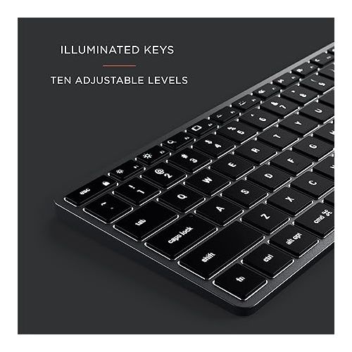 사테치 Satechi Slim X2 Bluetooth Backlit Keyboard with Numeric Keypad - Illuminated Keys & Multi-Device Sync - for M2/ M1 MacBook Pro/Air, M2/ M1 iPad Pro/Air, M2 Mac Mini, iMac M1 (Space Grey)