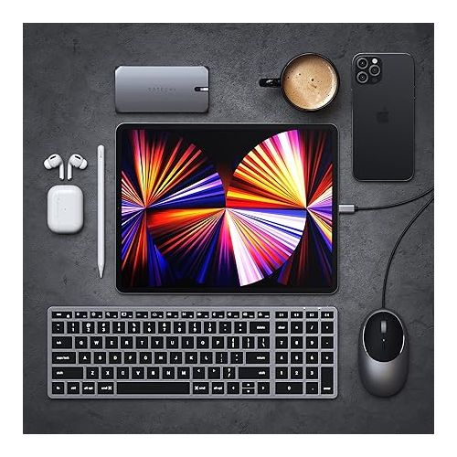 사테치 Satechi Slim X2 Bluetooth Backlit Keyboard with Numeric Keypad - Illuminated Keys & Multi-Device Sync - for M2/ M1 MacBook Pro/Air, M2/ M1 iPad Pro/Air, M2 Mac Mini, iMac M1 (Space Grey)