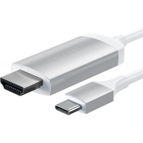 사테치 Satechi Aluminum Type-C HDMI Cable 4K 60Hz - Compatible with 2020/2019 MacBook Pro, 2020/2018 MacBook Air, 2020/2018 iPad Pro, Microsoft Surface Go (Silver)