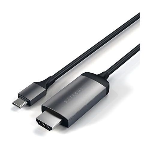 사테치 Satechi Aluminum Type-C HDMI Cable 4K 60Hz - Compatible with 2020/2019 MacBook Pro, 2020/2018 MacBook Air, 2020/2018 iPad Pro, Microsoft Surface Go (Space Gray)