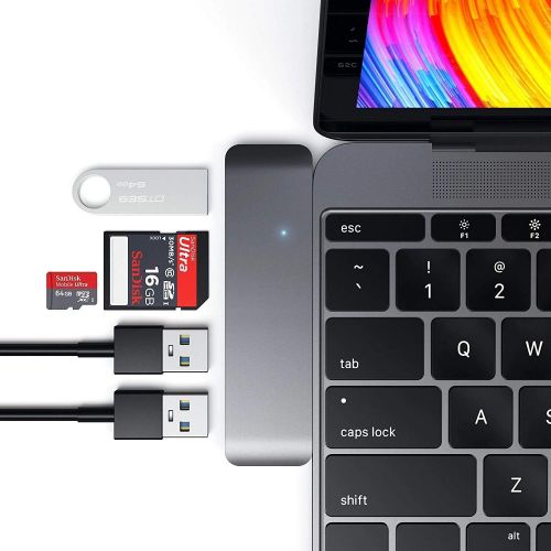 사테치 Satechi Aluminum Type-C USB 3.0 3-in-1 Combo Hub Adapter - 3 USB 3.0 Ports and MicroSD Card Reader - Compatible with 2018 MacBook Air, 2018 iPad Air, 201520162017 MacBook 12-Inc